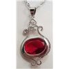 Image 1 : 13553 - WHITE GOLD PLATED RUBY PENDANT W/ CHAIN