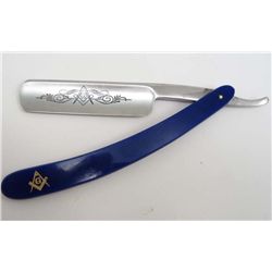 13712 - MASONIC STRIGHT RAZOR KNIFE W/ BLUE COMPOSITION HANDLE
