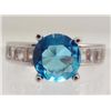 Image 1 : 13443 - WHITE GOLD PLATED AQUAMARINE & WHITE TOPAZ RING - SIZE 6.75