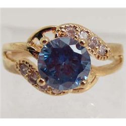 13526 - GOLD PLATED BLUE & WHITE TOPAZ RING - SIZE 7