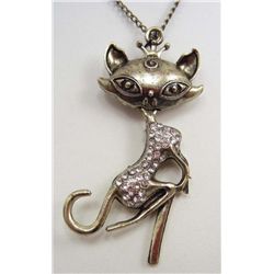 13489 - CUTE BOBBLE HEAD KITTY CAT RHINESTONE NECKLACE