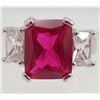 Image 1 : 13408 - WHITE GOLD PLATED RUBY & TOPAZ RING - SIZE 6