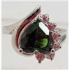 Image 1 : 13403 - WHITE GOLD PLATED EMERALD & TOPAZ RING - SIZE 6.5