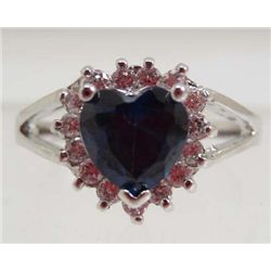 13431 - WHITE GOLD PLATED SAPPHIRE & TOPAZ RING - SIZE 7
