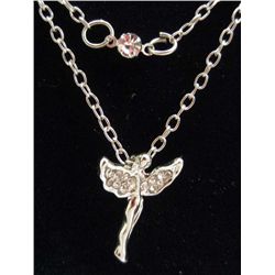 13494 - SILVER ANGEL W/ RHINESTONE WINGS NECKLACE