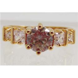 13455 - GOLD PLATED PINK SAPPHIRE & TOPAZ RING - SIZE 6