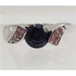 13411 - WHITE GOLD PLATED SAPPHIRE & TOPAZ RING - SIZE 7.25