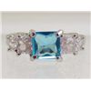 Image 1 : 13445 - WHITE GOLD PLATED AQUAMARINE & TOPAZ RING - SIZE 7