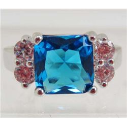 13341 - WHITE GOLD PLATED SAPPHIRE & TOPAZ RING - SIZE 7