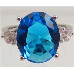 13407 - WHITE GOLD PLATED SAPPHIRE & TOPAZ RING - SIZE 7