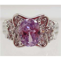 13440 - WHITE GOLD PLATED AMETHYST & TOPAZ RING - SIZE 7