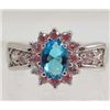 Image 1 : 13437 - WHITE GOLD PLATED AQUAMARINE & TOPAZ RING - SIZE 6