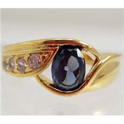 13395 - GOLD PLATED SAPPHIRE & TOPAZ RING - SIZE 7