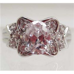 13406 - WHITE GOLD PLATED WHITE TOPAZ RING - SIZE 6.75