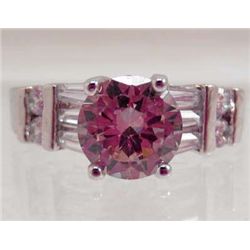 13394 - WHITE GOLD PLATED PINK SAPPHIRE & TOPAZ RING - SIZE 6.75