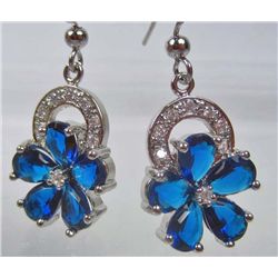 11487 - PAIR OF  WHITE GOLD PLATED SAPPHIRE & TOPAZ  EARRINGS