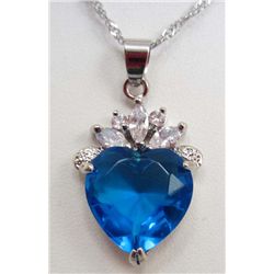 13458 - WHITE GOLD PLATED SAPPHIRE & TOPAZ PENDANT W/ CHAIN