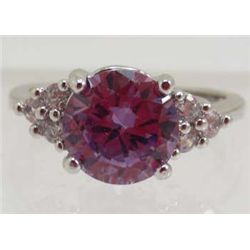 13432 - WHITE GOLD PLATED AMETHYST & TOPAZ RING - SIZE 6.5