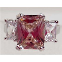 13400 - WHITE GOLD PLATED PINK SAPPHIRE & TOPAZ RING - SIZE 7.5