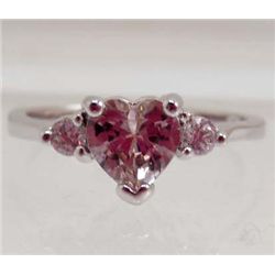 13402 - WHITE GOLD PLATED PINK SAPPHIRE & TOPAZ RING - SIZE 7.25