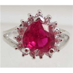 13409 - WHITE GOLD PLATED RUBY & TOPAZ RING - SIZE 6