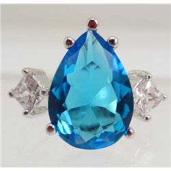 13410 - WHITE GOLD PLATED SAPPHIRE & TOPAZ RING - SIZE 6.5