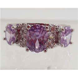 13412 - WHITE GOLD PLATED AMETHYST & TOPAZ RING - SIZE 7.25