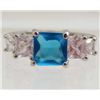 Image 1 : 13428 - WHITE GOLD PLATED SAPPHIRE & TOPAZ RING - SIZE 7