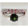 Image 1 : 13436 - WHITE GOLD PLATED EMERALD & TOPAZ RING - SIZE 6