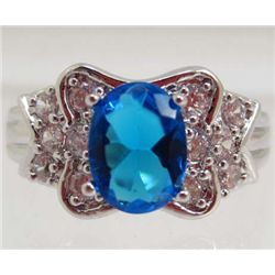 13447 - WHITE GOLD PLATED SAPPHIRE & TOPAZ RING - SIZE 7