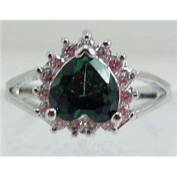 13450 - WHITE GOLD PLATED EMERALD & TOPAZ RING - SIZE 7