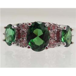 13446 - WHITE GOLD PLATED EMERALD & TOPAZ RING - SIZE 7