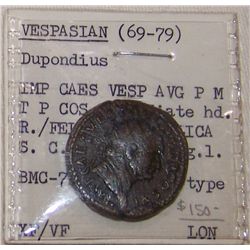 RARE ANCIENT COIN "VESPASIAN (69-79) DUPONDIUS EXTRA FINE -VERY FINE CONDITION
