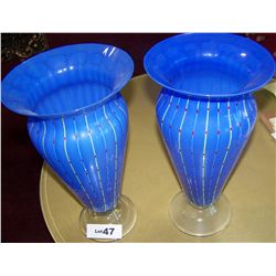 PAIR OF COBALT BLUE VENETIAN ART GLASS VASES