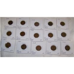 (15X$) U.S INDIAN CENTS FINE-XF CONDITION GREAT COLLECTION OF DATES 1889-1908