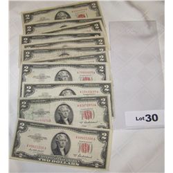 (11X$) U.S $2 NOTE BILLS SERIES 1953 RED SEAL