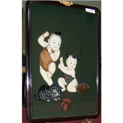 GORGEOUS ANTIQUE CHINESE REVERSE GLASS FRAMED PAINTING