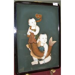 GORGEOUS  ANTIQUE CHINESE REVERSE GLASS FRAMED PAINTING