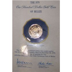 1979 ONE HUNDRED DOLLAR GOLD COIN OF BELIZE 6.21 GRAMS OF 500/1000 FINE GOLD. FRANKLIN MINT1979
