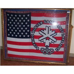 ORIGINAL 2002 SALT LAKE CITY UNITED STATES WINTER OLYMPIC FRAMED FLAG
