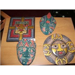 LOT OF (4) HAND PAINTED INDONESIAN WALL MASKS