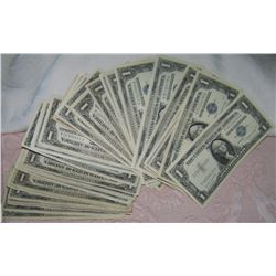 (42X$) $1 BLUE SILVER CERTIFICATE U.S NOTES, A.U- VERY GOOD CONDITION