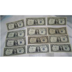 (12X$) $1 U.S STAR NOTES, SILVER CERTIFICATES, AU- VG CONDITION