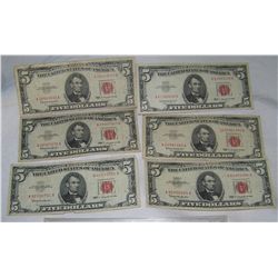 (6X$) $5 U.S 1963 RED SEALS