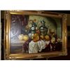 Image 1 : BUHARMITZ ORIGINAL OIL ON CANVAS, STILL LIFE W/ FRUIT FLOWERS & WINE FRAMED 30T X 42W