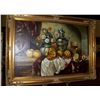 Image 2 : BUHARMITZ ORIGINAL OIL ON CANVAS, STILL LIFE W/ FRUIT FLOWERS & WINE FRAMED 30T X 42W