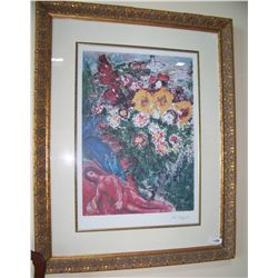 MARC CHAGALL "RED BOUQUET" 369/500 CUSTOM FRAMED "THE RED BOUQUET" W/ COA