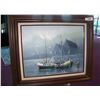 Image 1 : VINTAGE OIL ON CANVAS PAINTING, SIGNED C. FOWMAN, SHIPS AT HARBOUR