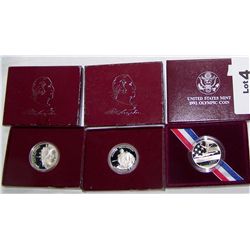 (3X$)U.S MINT PROOF 1992 OLYMPIC HALF & SILVER PROOF SILVER WASHINGTON  COMMEMORATIVE HALVES