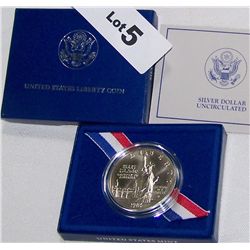 U.S MINT UNCIRCULATED SILVER DOLLAR 1986 LIBERTY W/ C.O.A